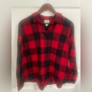 St. John’s Bay Women’s Flannel Plaid 100% Cotton Red Black Size XXL. NWT